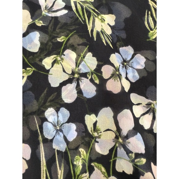 J Jill Black Floral V Neck Sheer Tunic Top Blouse Button Down Womens Size L - Picture 9 of 10